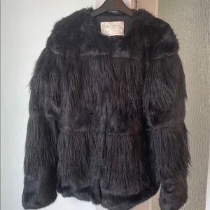 Zara black faux fur coat size small